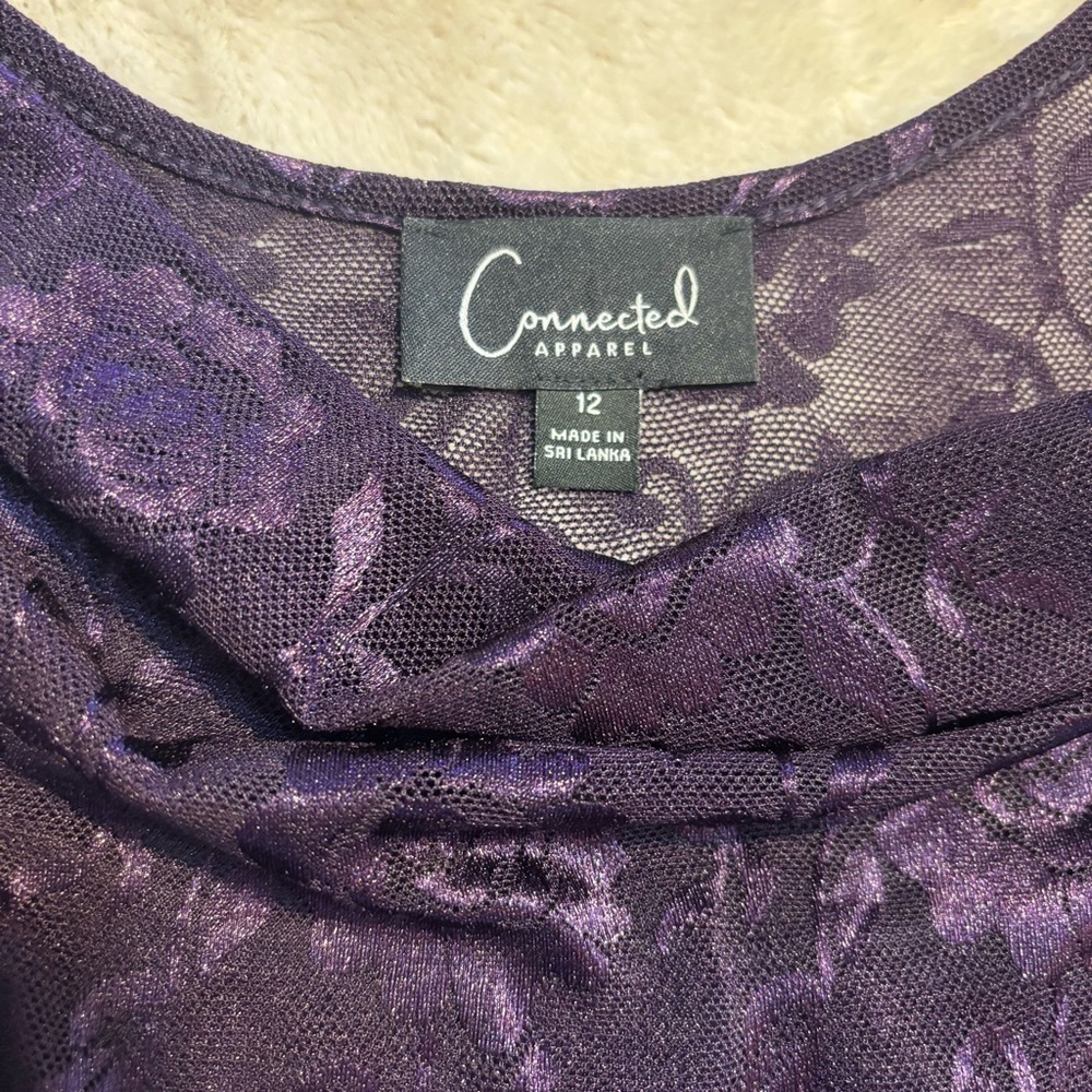 NEW Connected Apparel Dress Size 12 Midi Deep Purple Floral Lace Asymmetrical - Picture 13 of 16